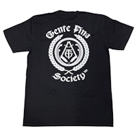 a black t - shirt with a white logo on it